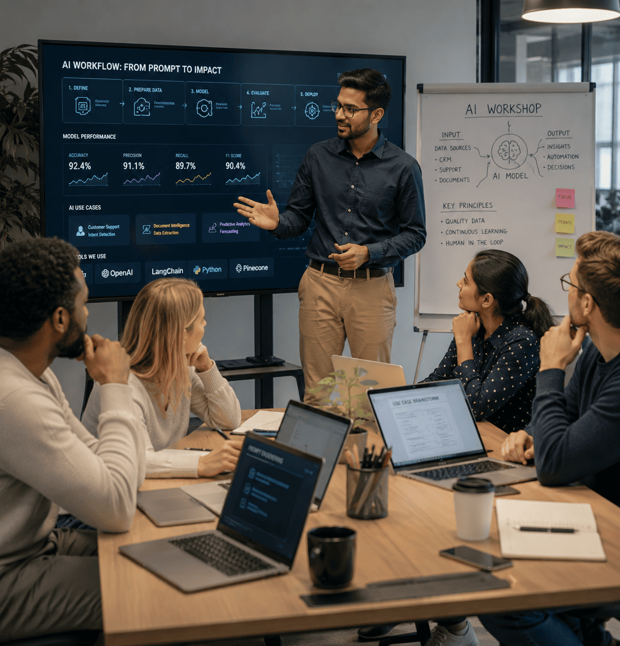 Professional team attending Dotlogics AI training workshop