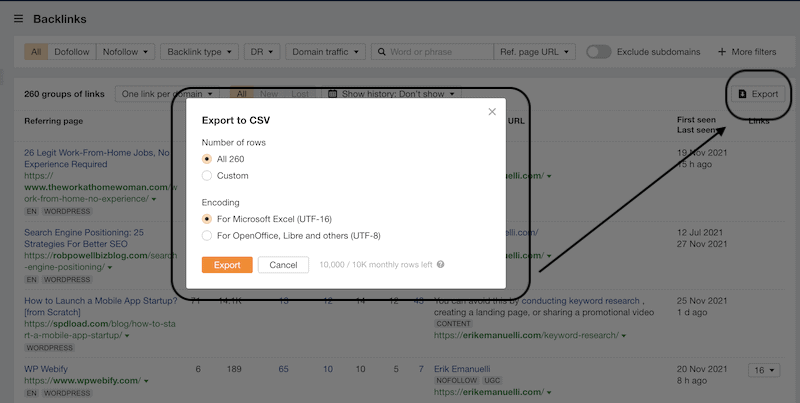 how-to-export-data-to-Excel-from-Ahrefs