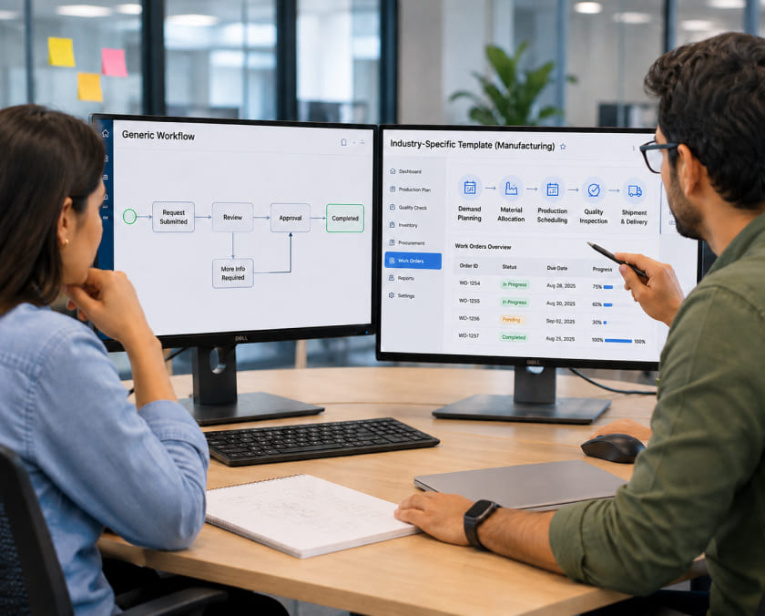 Team comparing a generic workflow with an unused industry specific template image