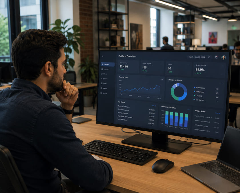 Operations leader reviewing platform data image