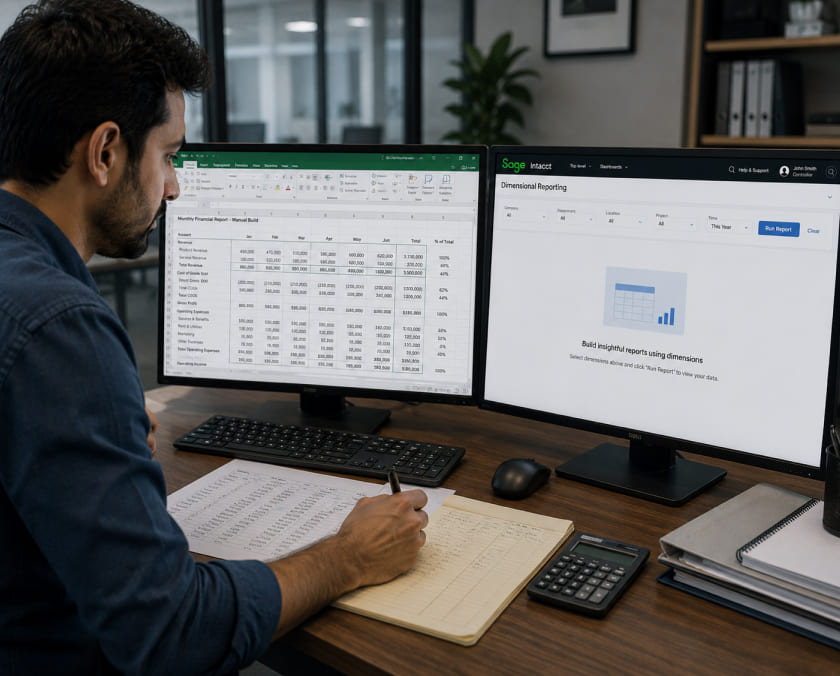 Finance team member building a report in a spreadsheet image
