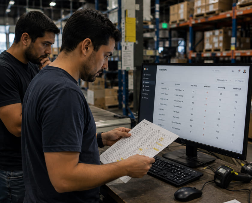 Warehouse team checking inventory data image