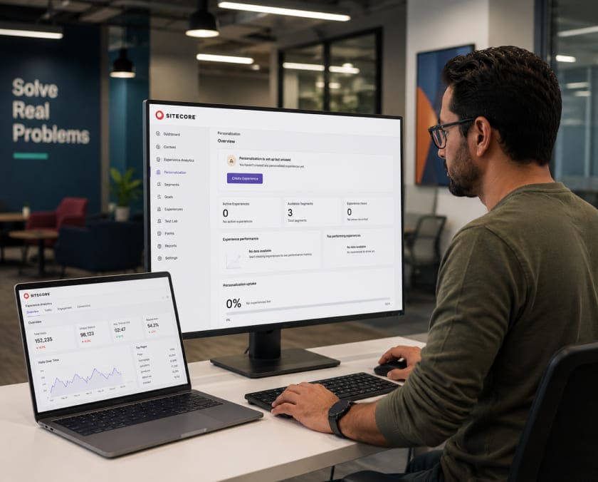 IT manager reviewing Sitecore personalization and analytics dashboards image