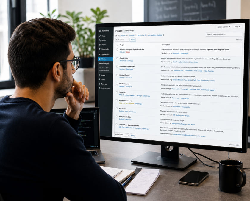 Developer reviewing a WordPress plugin list image