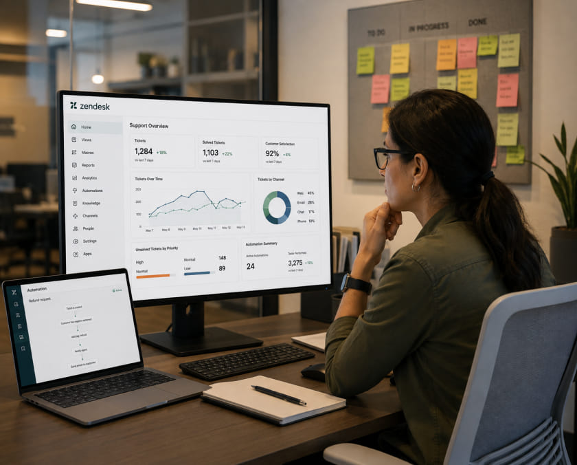 Manager reviewing Zendesk support data image